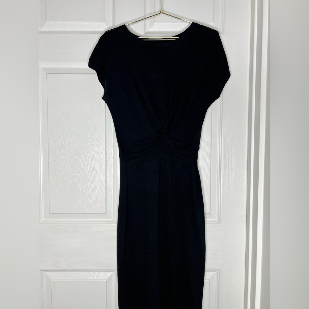 All Saints Ruched Midi Black Dress Sz S - Picture 7 of 14